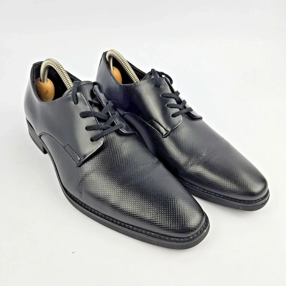 Calvin Klein Ramses Black Leather Textured Toe Oxford Shoes Mens Size 7.5